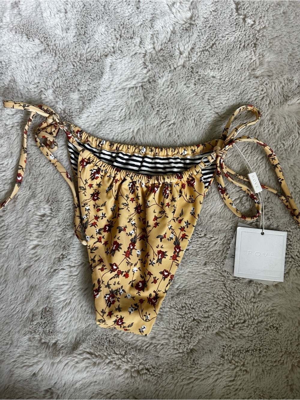 ROVE Yellow Floral Tie-Side Bikini Bottoms with Red Accents